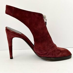 Diane von Furstenberg DVF Suede Zipper Heels Slingback Shoe 80's Burgundy Size 7